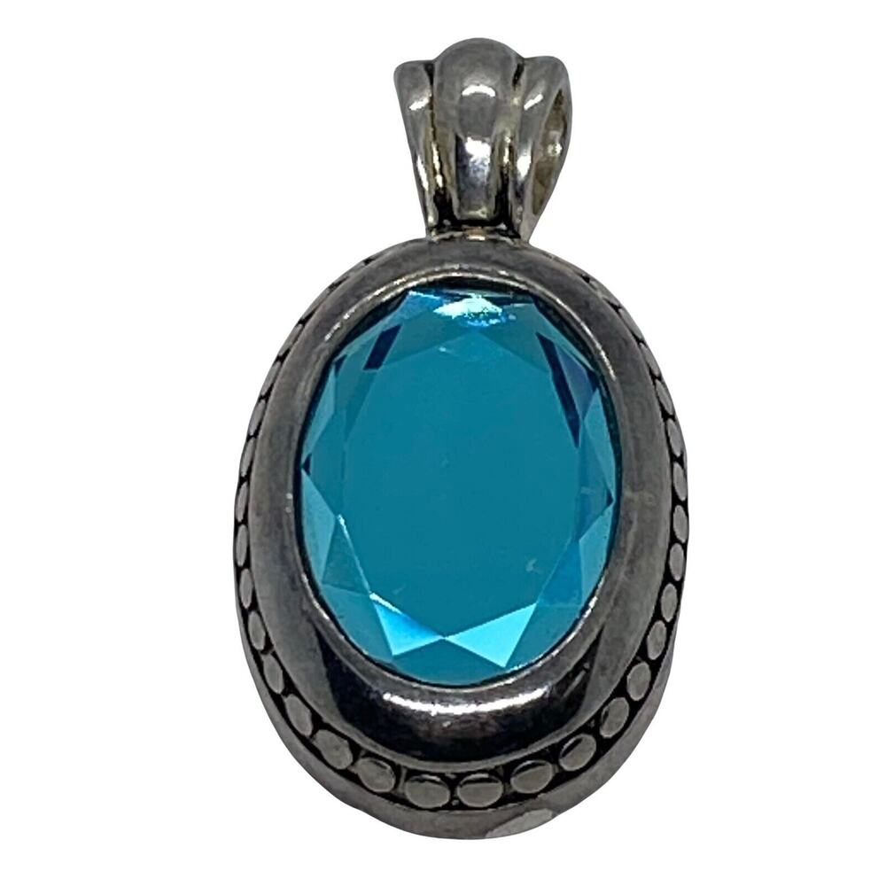 Fashion 2" Silver Metal Pendant Faceted Aquamarine Glass Stone Loop Women Gift - Picture 12 of 12
